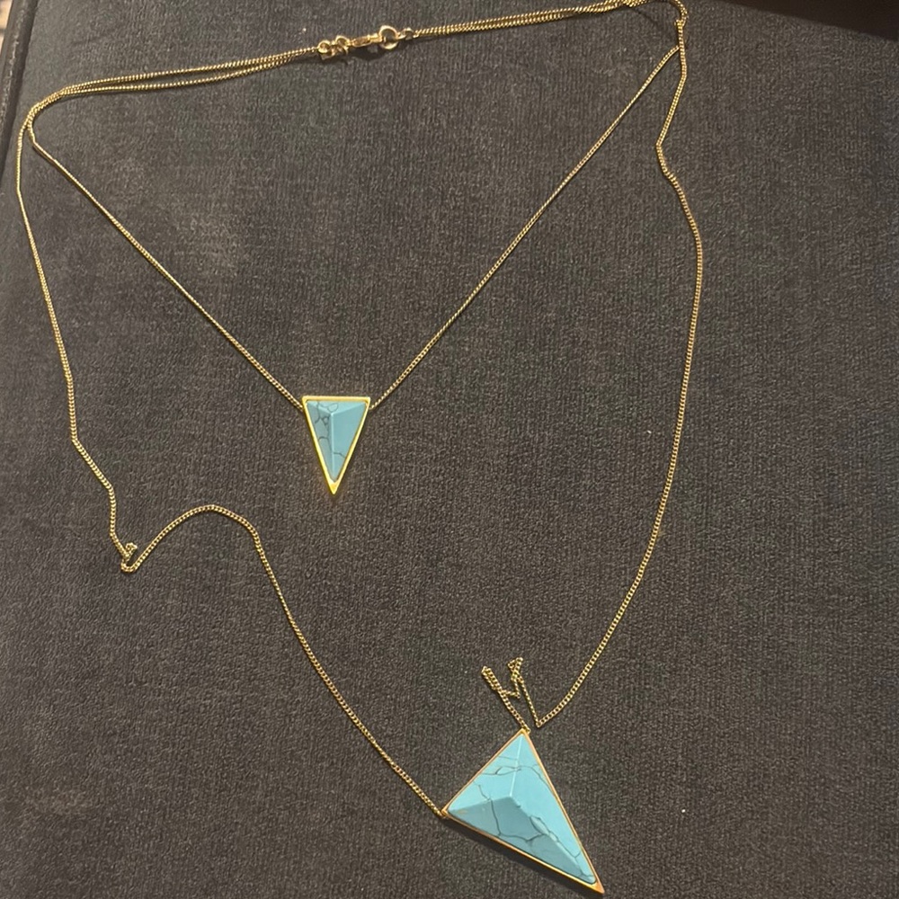 Gold and Turquoise Triangle Pendant Necklace